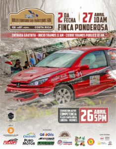 Campeonato Nacional de Rally 2024 retoma actividad con la segunda fecha de la temporada, el Rally Turismo sin Fronteras 506 que tendrá lugar este sábado 27 de abril en la Finca Ponderosa en Bagaces, Guanacaste.