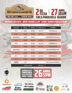 Campeonato Nacional de Rally 2024 retoma actividad con la segunda fecha de la temporada, el Rally Turismo sin Fronteras 506 que tendrá lugar este sábado 27 de abril en la Finca Ponderosa en Bagaces, Guanacaste.