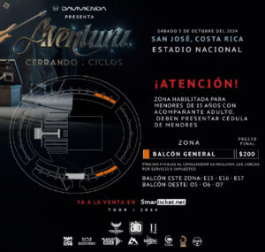 El concierto de Aventura en Costa Rica del sábado 5 de octubre en el Estadio Nacional tendrá acceso para mayores de 15 años.